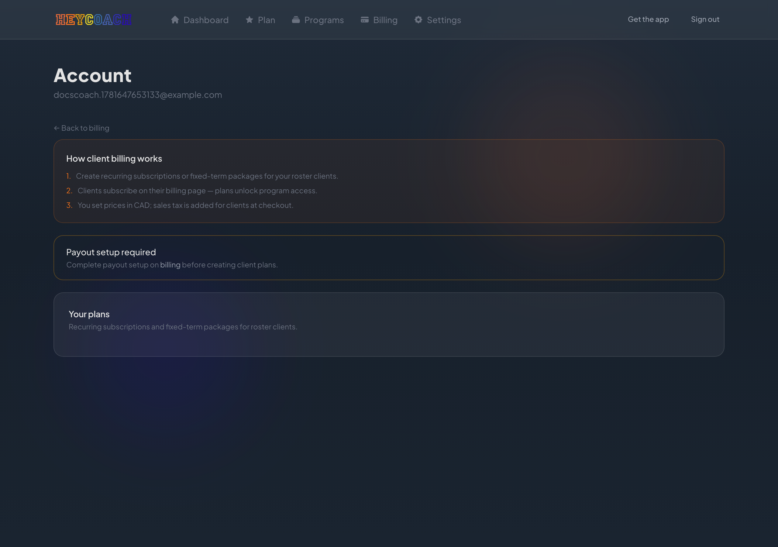 Client plans page
