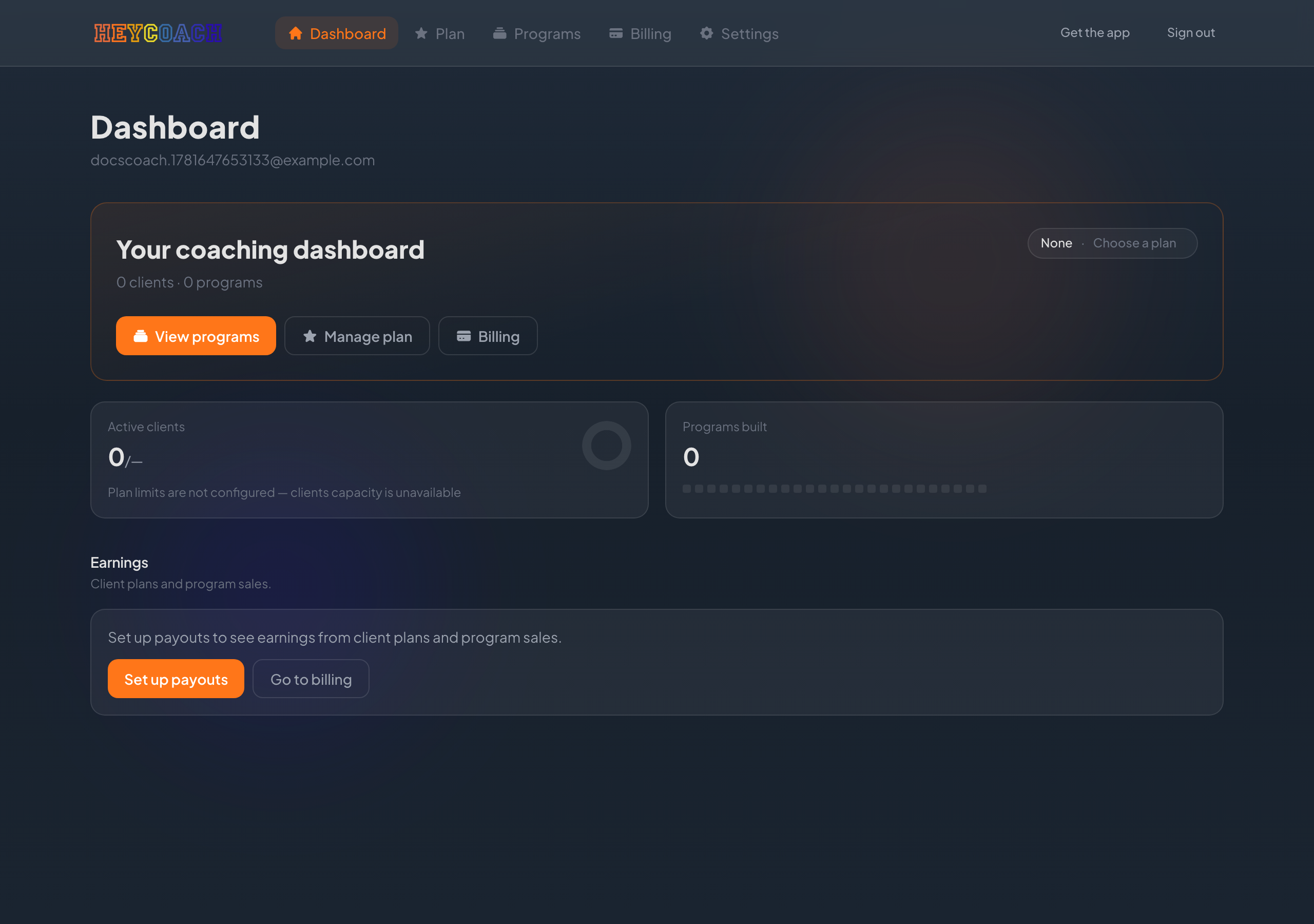 Coach dashboard overview