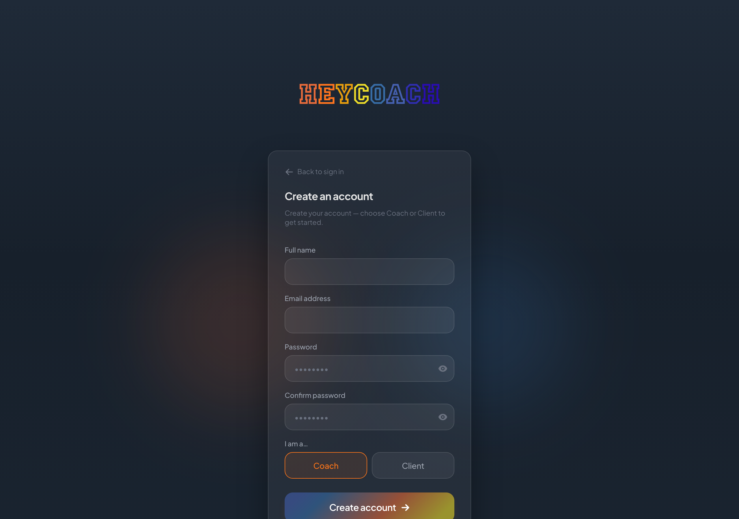 The Create an account page